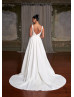 Beaded Ivory Lace Satin Slit Wedding Dress With Detachable Skirt